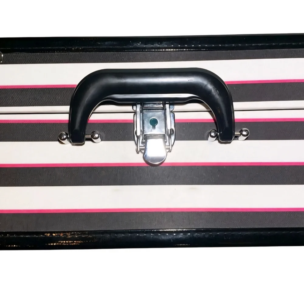 Caboodles Striped Cosmetic Case in Black, White & Pink